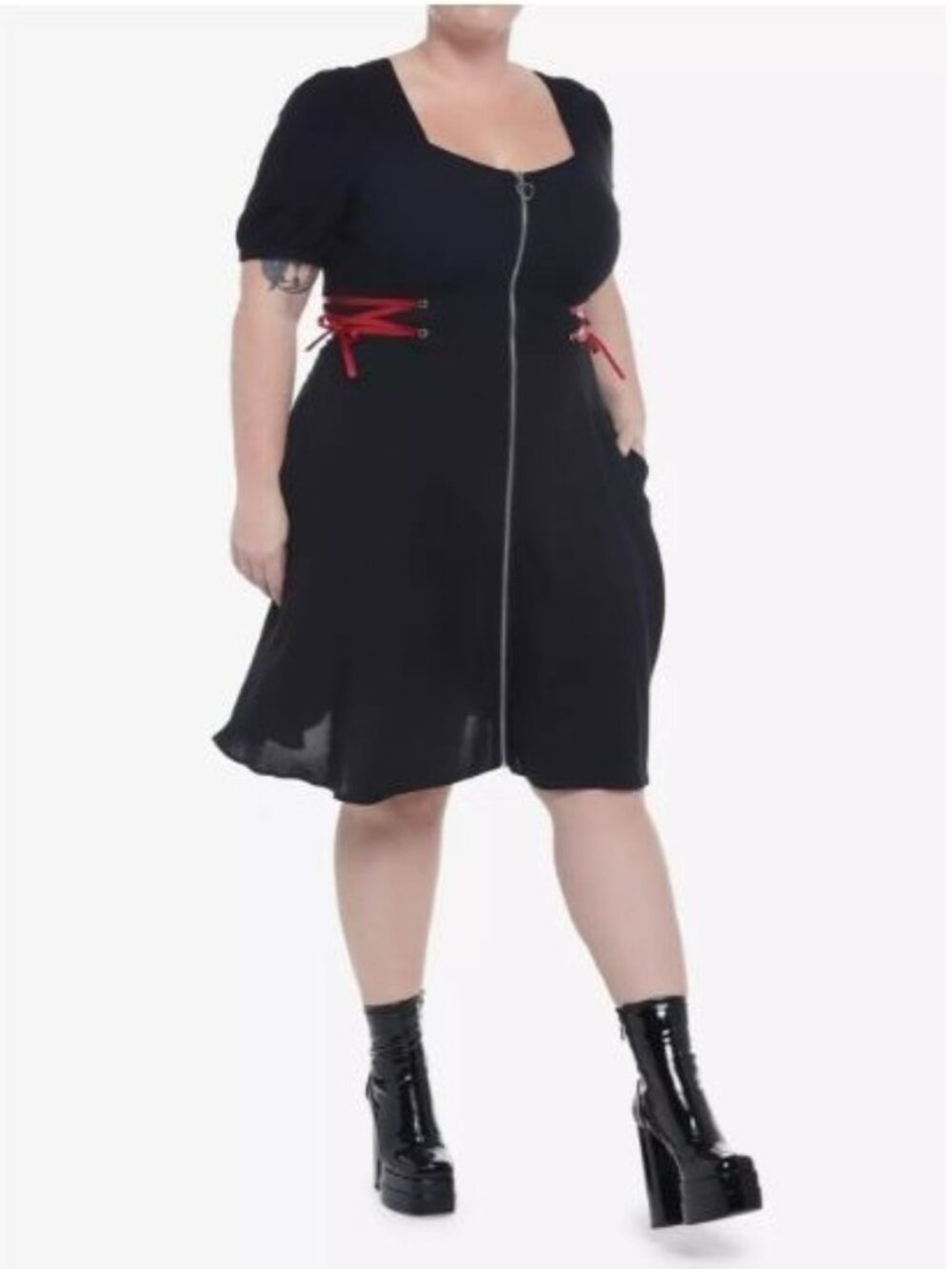 Social Collision Dress Womens 3X Black Heart Zip Up Lace Up Goth Witchy Grunge